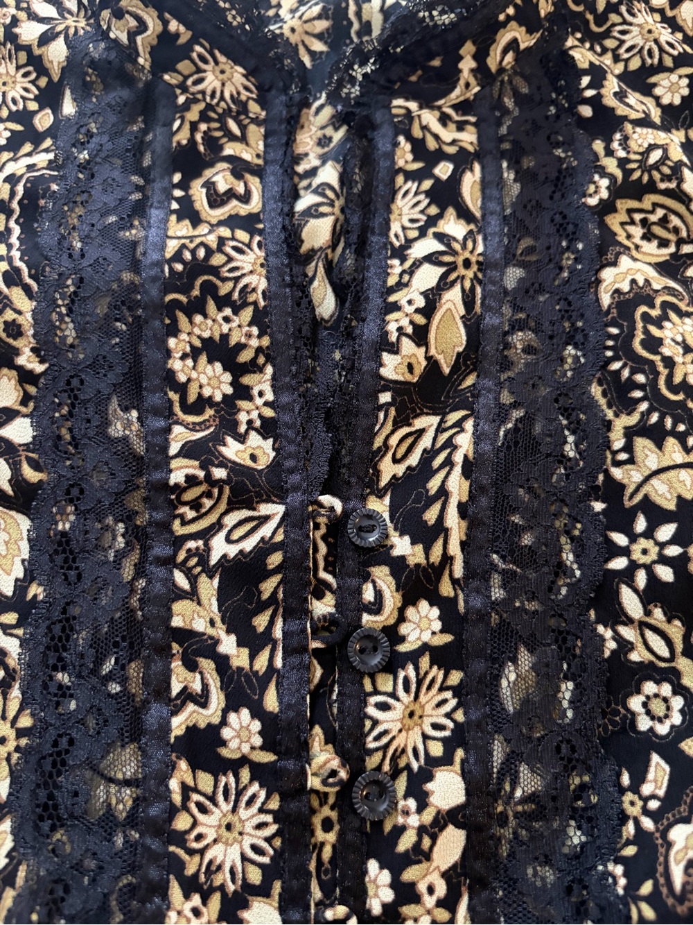 Emma James Black and Gold Floral Lace-Trim Blouse - Picture 9 of 12